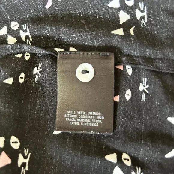 Maeve Anthropologie Long Sleeve Top Women's Size 4 Clever Cat Print Black Rayon - Picture 6 of 6